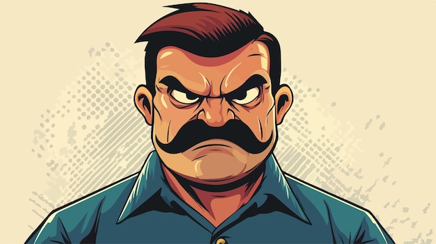 Retro Comic Book Style Cartoon Angry Man with Mustache