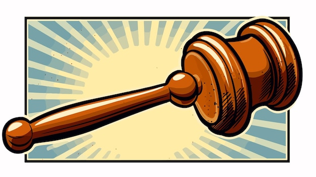 Vector retro comic book style cartoon gavel banging