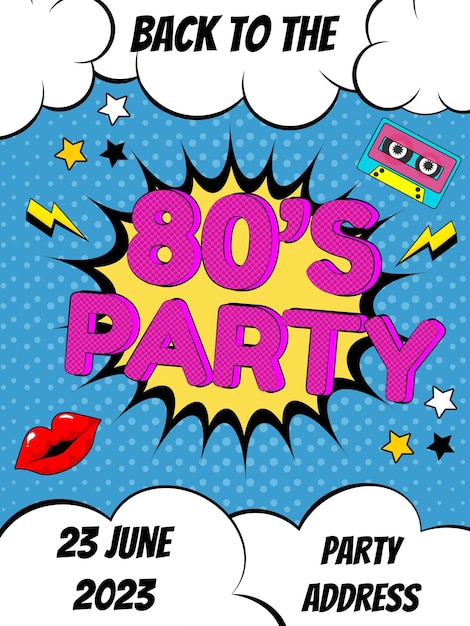 Retro comic style party poster with editable text effect.