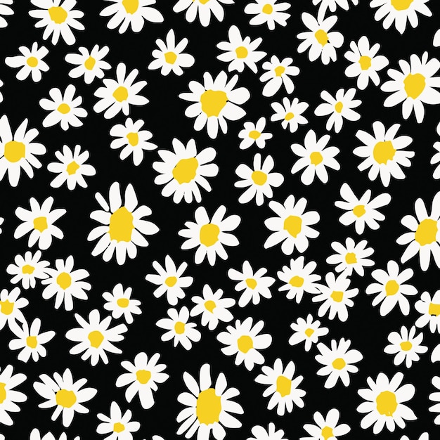 Retro Daisies Flowers Pattern Vector Floral Art