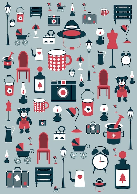 Retro design background. Collection of flat icon.