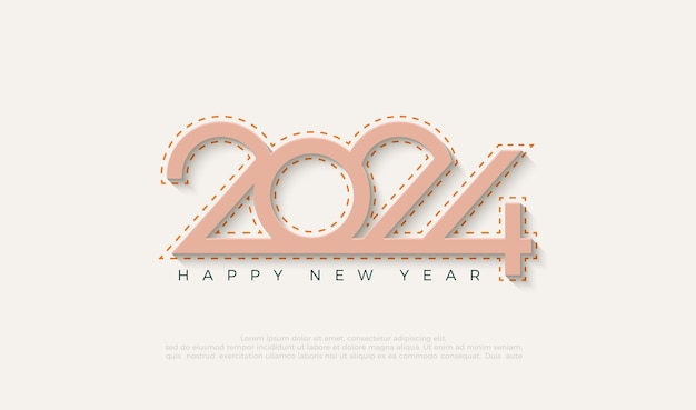 Retro Design Happy New Year 2024 with dotted edges premium design for greetings posters banners social media posts