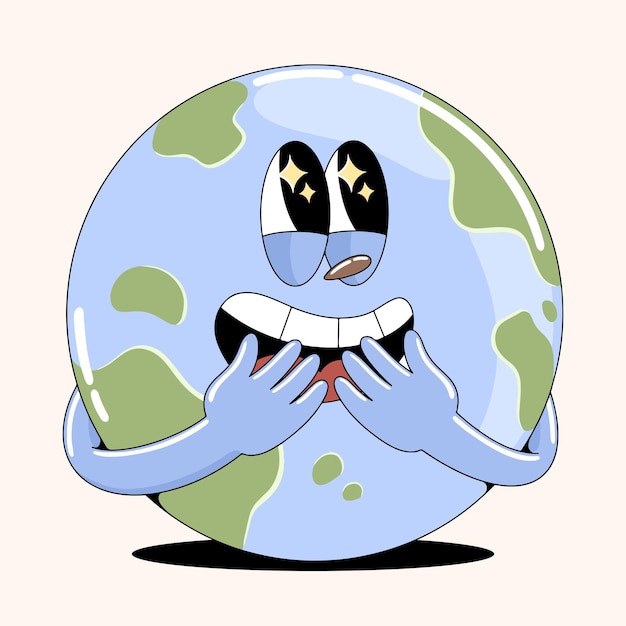 Retro Earth Day Mascot Character Illustration