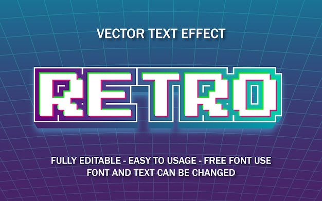 Retro editable text effect neon glow grid vector illustration