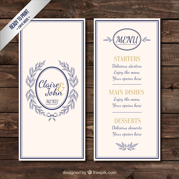 Retro elegant wedding menu