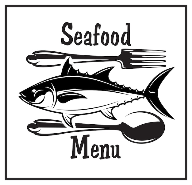 Retro emblem for kitchen with fish spoon and fork