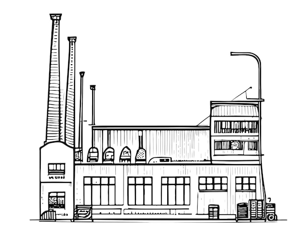 Retro factory sketch hand drawn in doodle style Vector illustration