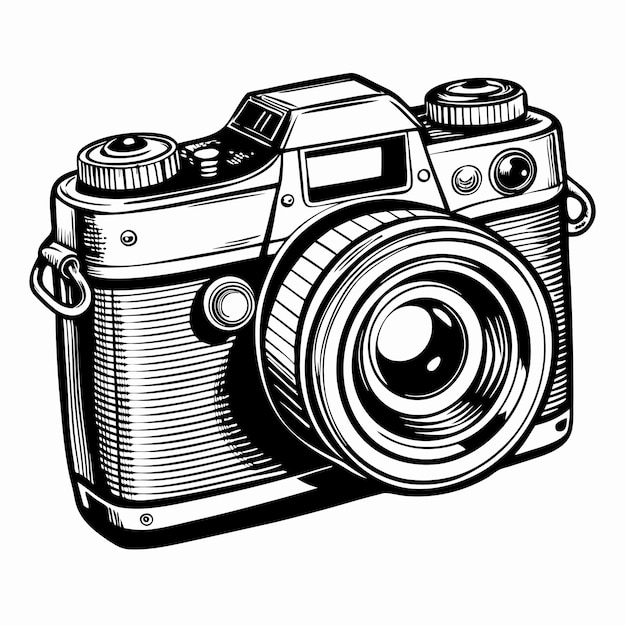 Vector retro film camera illustration vintage hand drawn vector of classic photography equipment