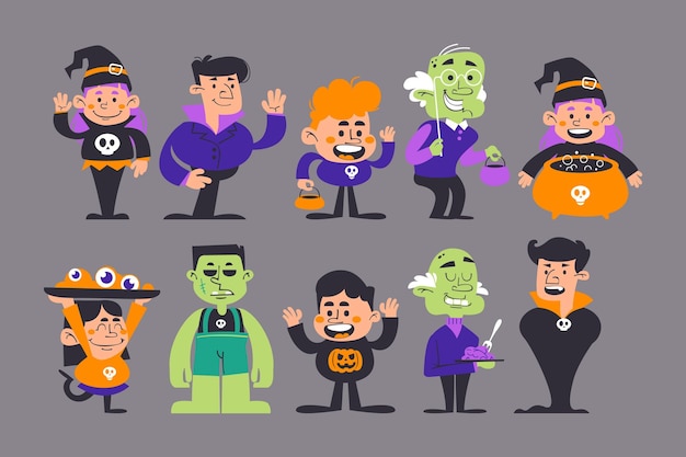 Retro Flat Halloween Character Collection