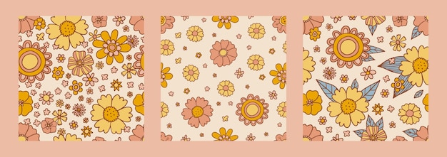 Retro floral groovy vector seamless pattern surface design, textile, stationery, wrapping paper