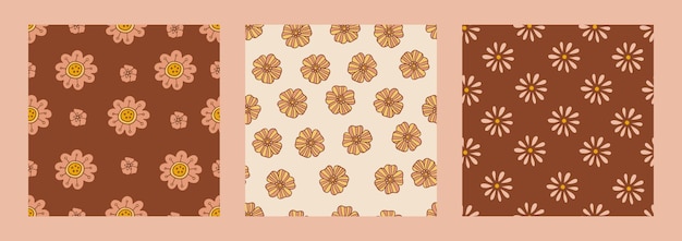 Retro floral groovy vector seamless pattern surface design, textile, stationery, wrapping paper