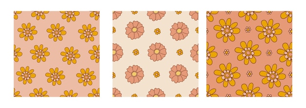 Retro floral groovy vector seamless patterns surface design