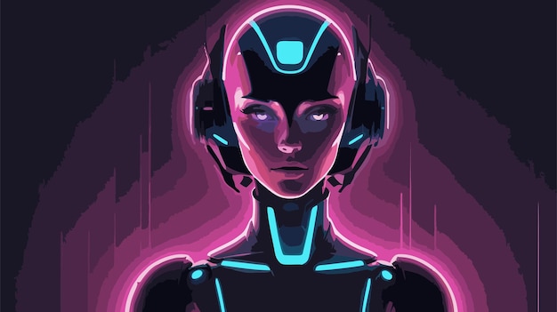 retro futuristic background with female robot