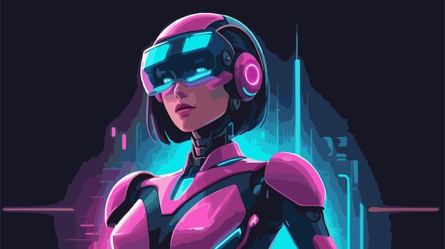 retro futuristic background with female robot