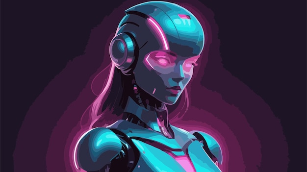 retro futuristic background with female robot