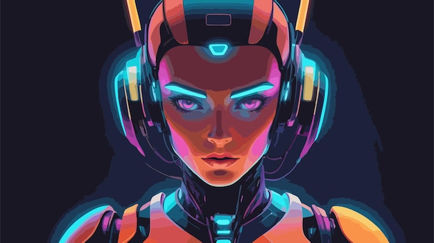 Vector retro futuristic background with female robot