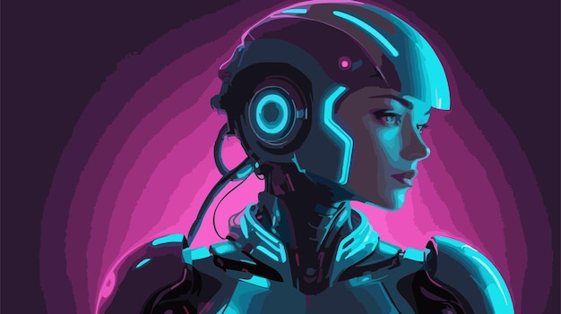 Vector retro futuristic background with female robot