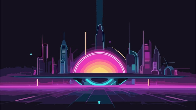 Vector retro futuristic background with neon lights