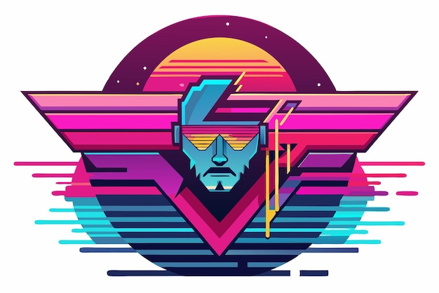 Retro Futuristic Character Portrait with Sunset and Geometric Shapes