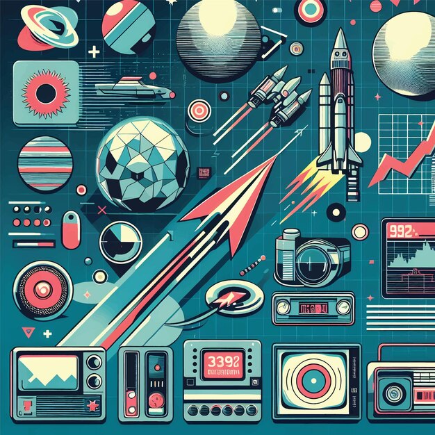 Vector retro futuristic elements vector design