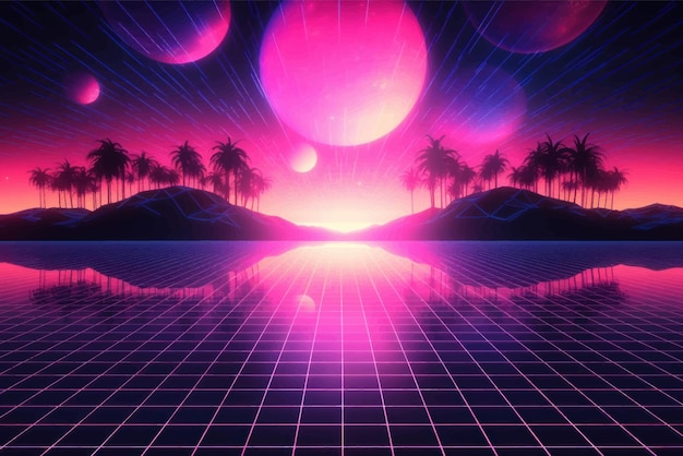 Vector retro futuristic neon landscape