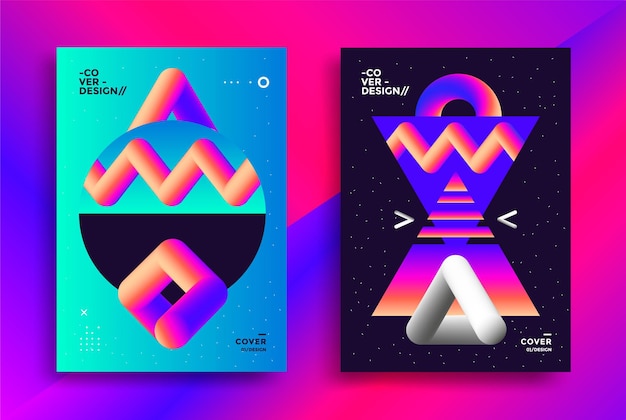 Retro futuristic poster design with gradient geometric art shapes Minimal bright backgrounds