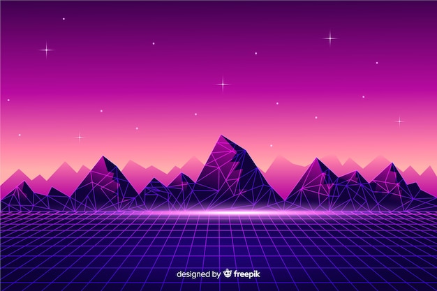 Retro futuristic sci-fi landscape background, purple color