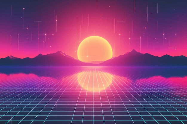 Vector retro futuristic sunset landscape