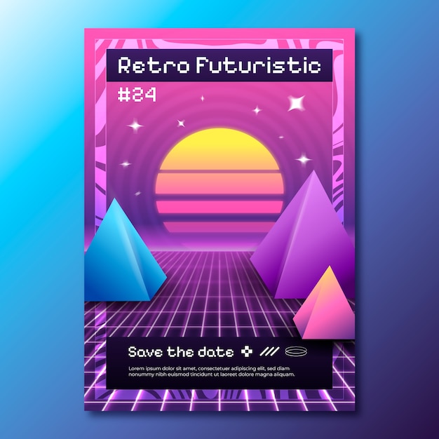 Retro futuristic vertical poster template