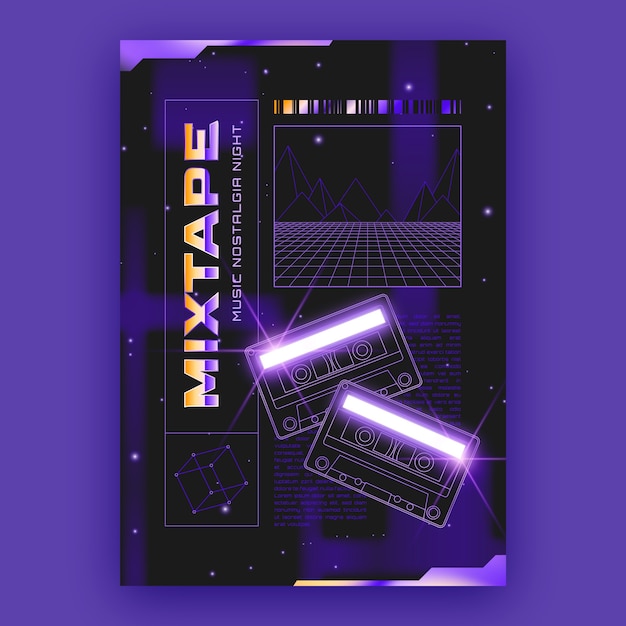 Retro futuristic vertical poster template