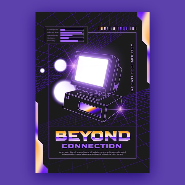 Retro futuristic vertical poster template