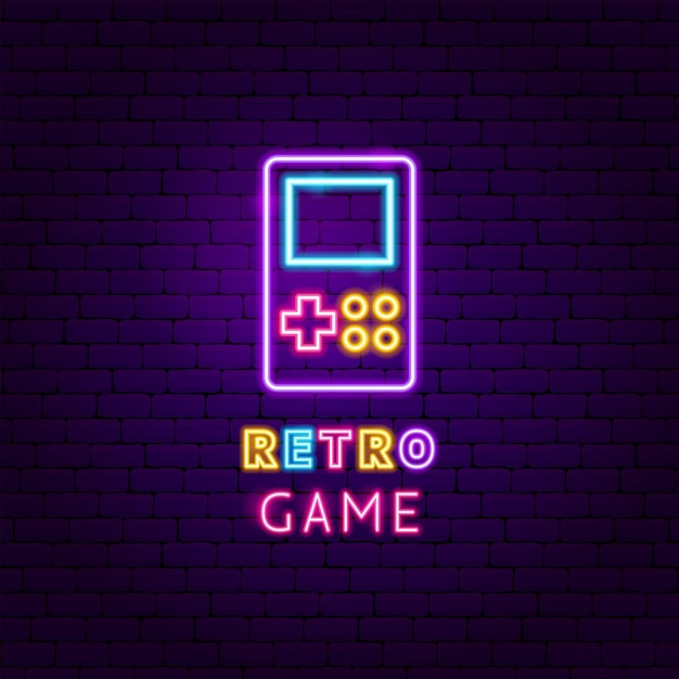 Retro Game Neon Label. Vector Illustration of Electronic Promotion.