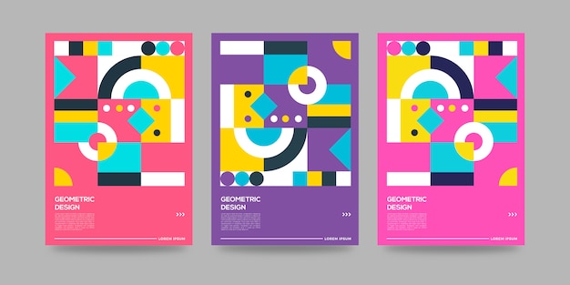 Retro geometric cover design set Premium  