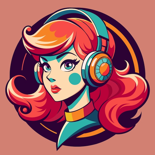 Retro girl listening music with headphones