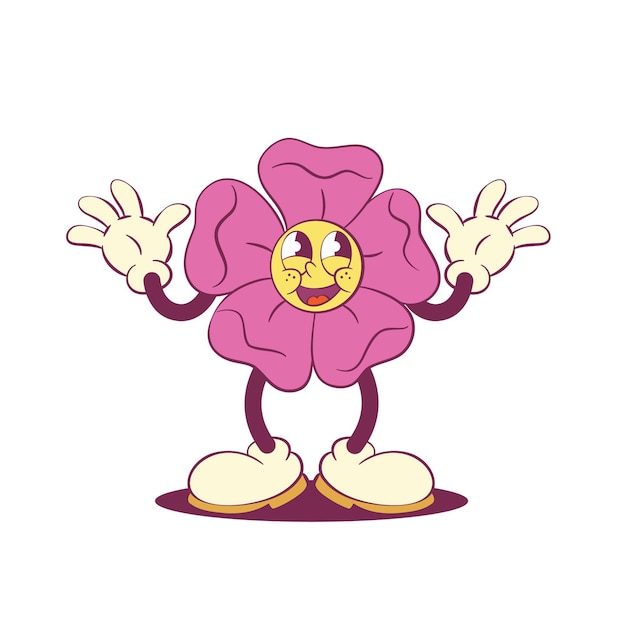 Retro groovy cartoon flower mascot character