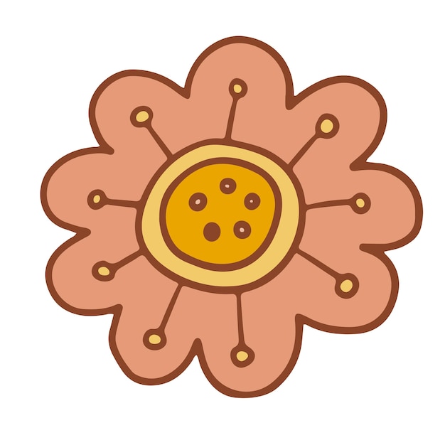 Retro groovy flower. Collection of different flowers in a hippie style. Vector boho illustration