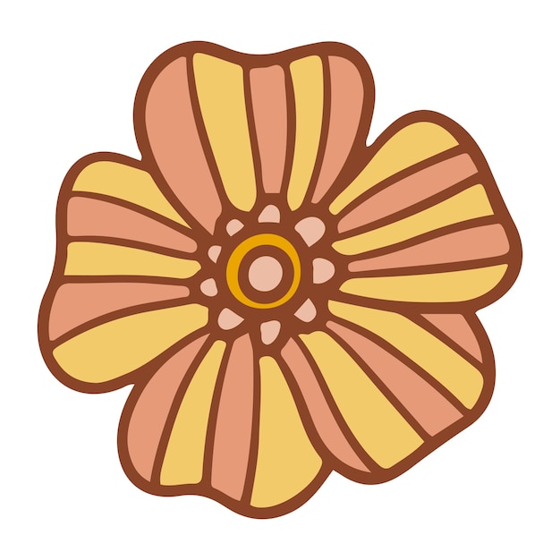 Retro groovy flower. Collection of different flowers in a hippie style