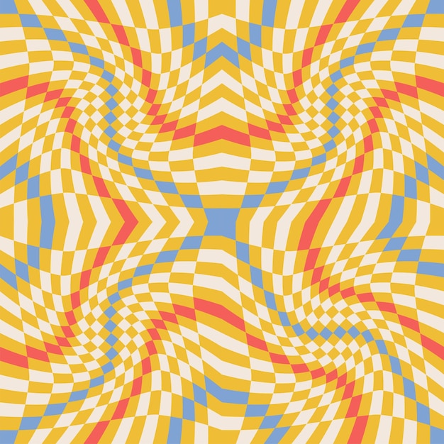 Retro groovy wavy psychedelic checkerboard seamless pattern check yk s background for stationaryfash