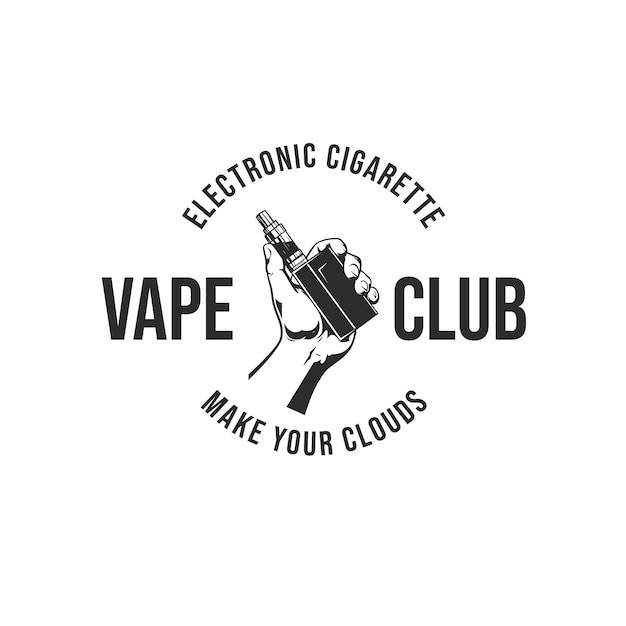 Retro hand holding vapor logo smoking electronic cigarettes logo design template