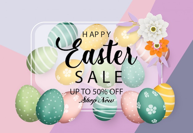 retro happy easter sale banner background vector