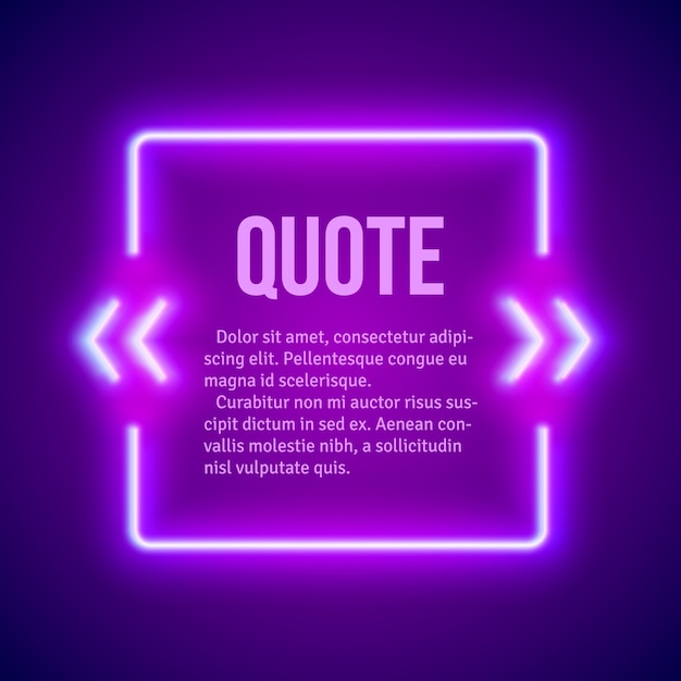 Retro hipster neon glowing quote marks frame