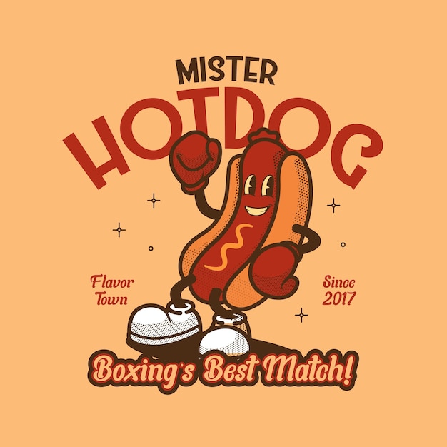 Retro Hotdog Boxing Vintage Mascot