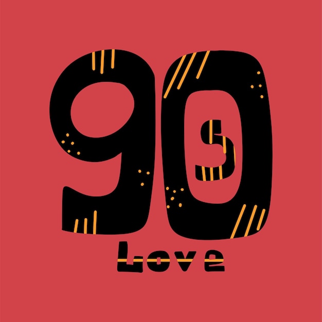 Retro inscription love 90s Vector illustration in flat style