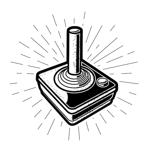 Retro joystick icon, old gamepad with stick, vintage game controller with handle, vector