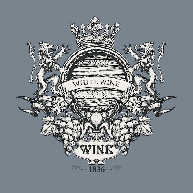 retro label with wine barrel