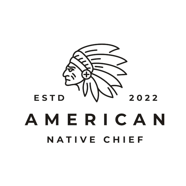 Retro Line Art American Native Indian Chief Headdress Logo Design inspiration