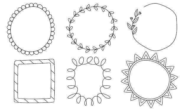 Retro line drawing frames, ribbons, florals, decorations and plants