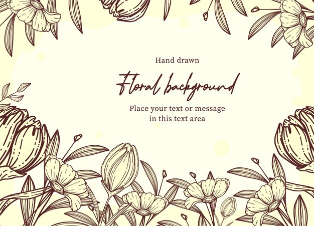 Retro linear engraved flowers background with text