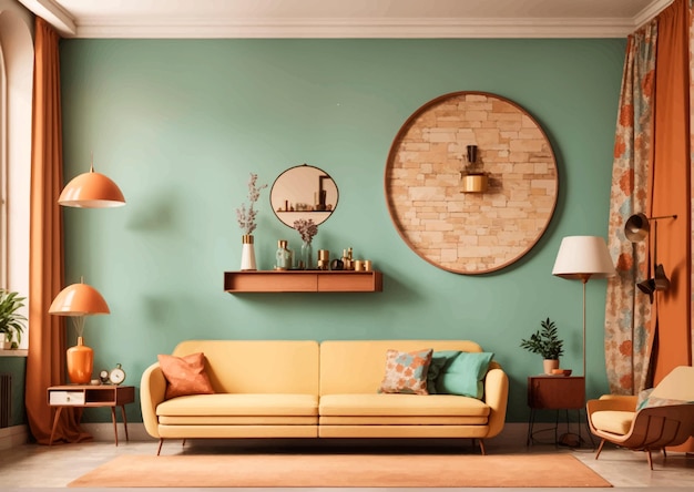 Vector retro living room illustration