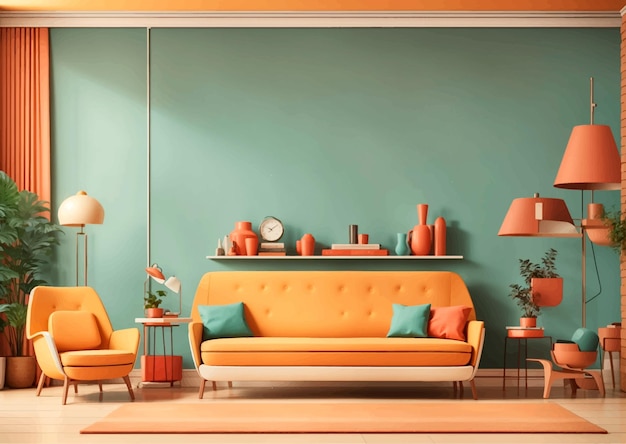 Vector retro living room illustration